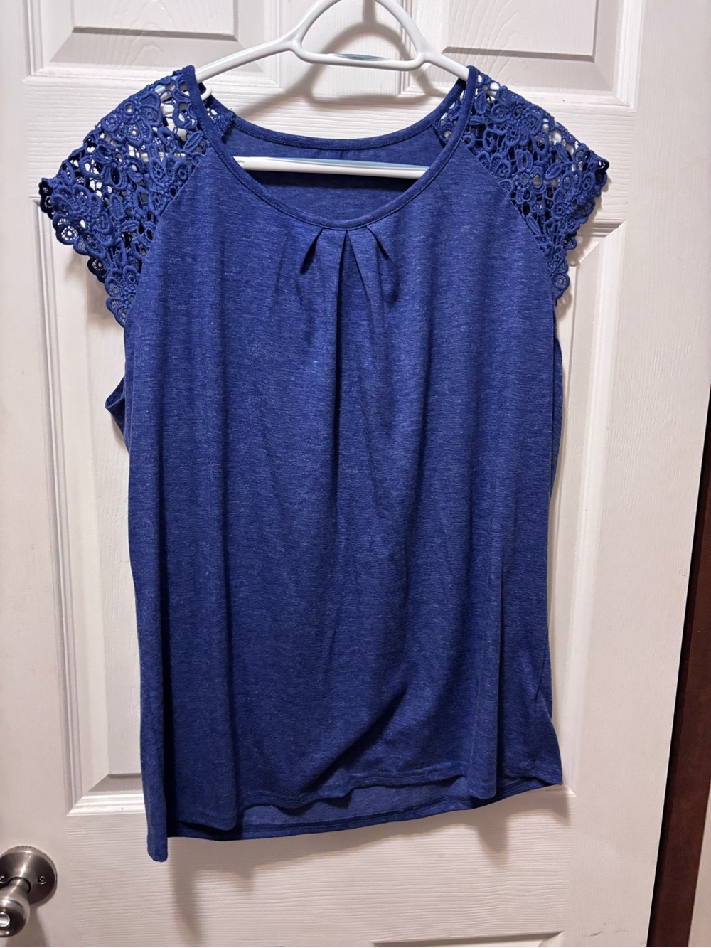 SHEIN Blue Crochet Cap Sleeve Knit Top